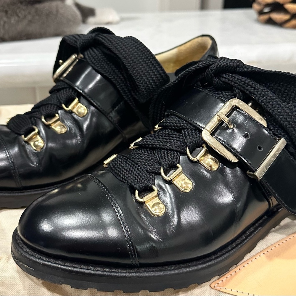 Black Leather Oxfords with Gold Accents
